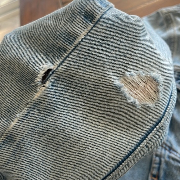 Topshop blue jean denim jacket distressed Light Wash size 10 - Picture 13 of 16